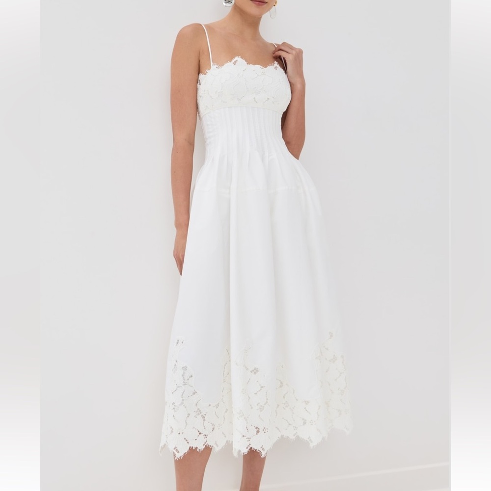 SIMKHAI Lilianna Lace-Detailed Cotton-Blend Midi Dress